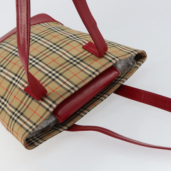 BURBERRY Nova Check Tote Bag Canvas Beige Gold Auth BA6606