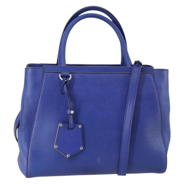 FENDI Petite 2Jours Hand Bag Leather 2way Blue Silver Auth BA6607