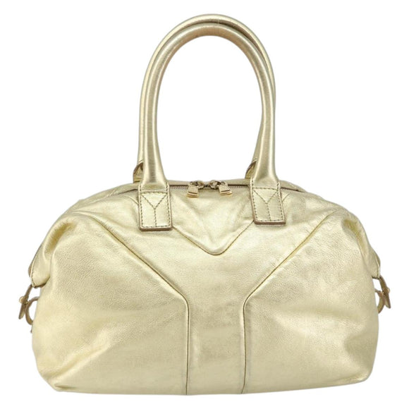 SAINT LAURENT Easy Mini Boston Bag Leather Gold Auth BA6609