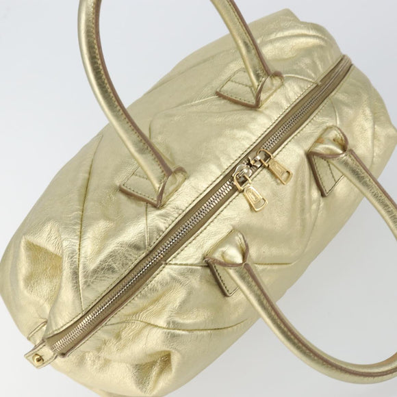 SAINT LAURENT Easy Mini Boston Bag Leather Gold Auth BA6609