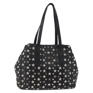 Jimmy Choo Star Studs Shoulder Bag Leather Black Silver Auth BA6610