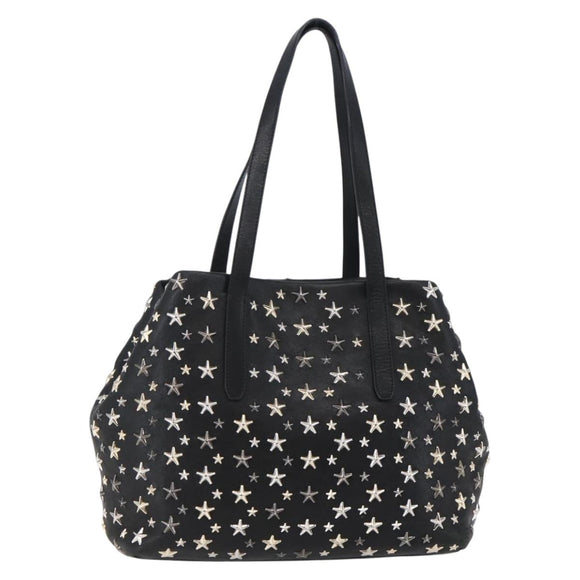 Jimmy Choo Star Studs Shoulder Bag Leather Black Silver Auth BA6610