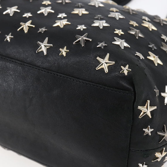 Jimmy Choo Star Studs Shoulder Bag Leather Black Silver Auth BA6610