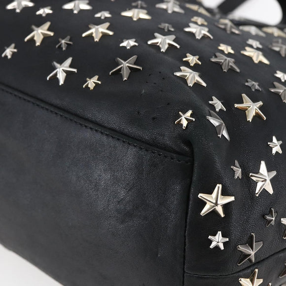 Jimmy Choo Star Studs Shoulder Bag Leather Black Silver Auth BA6610