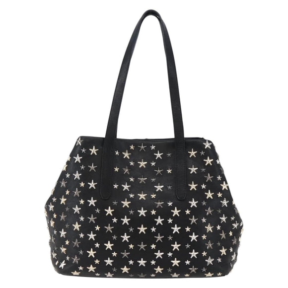 Jimmy Choo Star Studs Shoulder Bag Leather Black Silver Auth BA6610