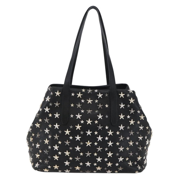 Jimmy Choo Star Studs Shoulder Bag Leather Black Silver Auth BA6610