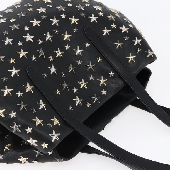 Jimmy Choo Star Studs Shoulder Bag Leather Black Silver Auth BA6610