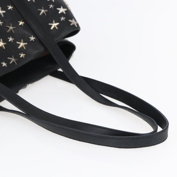 Jimmy Choo Star Studs Shoulder Bag Leather Black Silver Auth BA6610