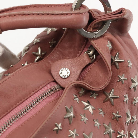 Jimmy Choo Star Studs Shoulder Bag Leather Pink Silver Auth BA6611