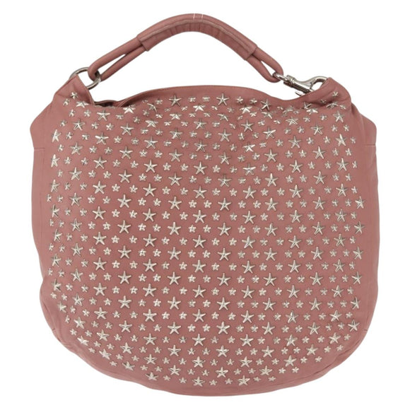 Jimmy Choo Star Studs Shoulder Bag Leather Pink Silver Auth BA6611