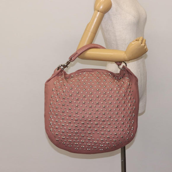 Jimmy Choo Star Studs Shoulder Bag Leather Pink Silver Auth BA6611