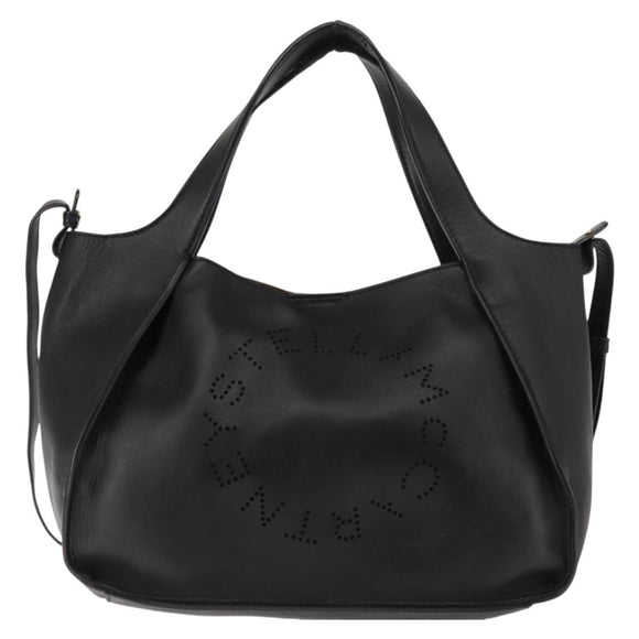 Stella MacCartney Stella logo Tote Bag polyester Black Gold Auth BA6613