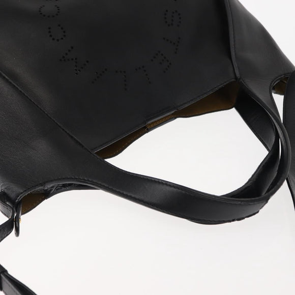 Stella MacCartney Stella logo Tote Bag polyester Black Gold Auth BA6613