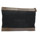 BALENCIAGA Navy Clip M Pouch Canvas Leather Black Silver Auth BA6615-1
