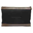 BALENCIAGA Navy Clip M Pouch Canvas Leather Black Silver Auth BA6615-2