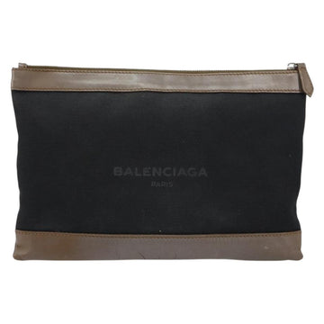BALENCIAGA Navy Clip M Pouch Canvas Leather Black Silver Auth BA6615 - 0