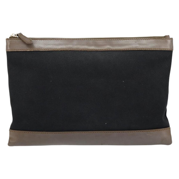BALENCIAGA Navy Clip M Pouch Canvas Leather Black Silver Auth BA6615