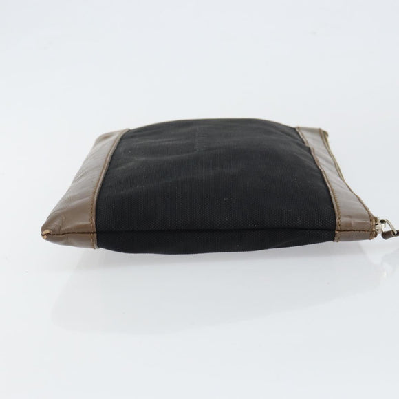BALENCIAGA Navy Clip M Pouch Canvas Leather Black Silver Auth BA6615
