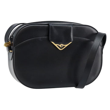 CARTIER Sapphire Line Shoulder Bag Leather Black Gold Auth BA6616