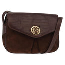 VALENTINO Embossing Shoulder Bag Suede Leather Brown Gold Auth BA6617-1