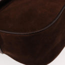 VALENTINO Embossing Shoulder Bag Suede Leather Brown Gold Auth BA6617-9