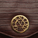 VALENTINO Embossing Shoulder Bag Suede Leather Brown Gold Auth BA6617-17