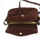 VALENTINO Embossing Shoulder Bag Suede Leather Brown Gold Auth BA6617-10