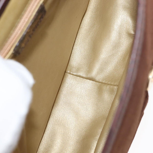 VALENTINO Embossing Shoulder Bag Suede Leather Brown Gold Auth BA6617