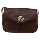 VALENTINO Embossing Shoulder Bag Suede Leather Brown Gold Auth BA6617-13