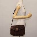 VALENTINO Embossing Shoulder Bag Suede Leather Brown Gold Auth BA6617-21