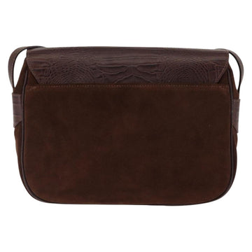 VALENTINO Embossing Shoulder Bag Suede Leather Brown Gold Auth BA6617 - 0