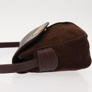 VALENTINO Embossing Shoulder Bag Suede Leather Brown Gold Auth BA6617-4