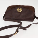 VALENTINO Embossing Shoulder Bag Suede Leather Brown Gold Auth BA6617-6