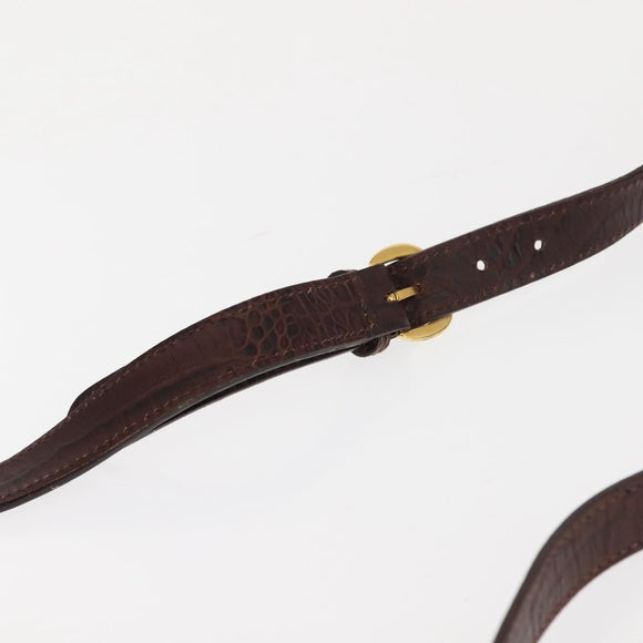 VALENTINO Embossing Shoulder Bag Suede Leather Brown Gold Auth BA6617