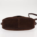 VALENTINO Embossing Shoulder Bag Suede Leather Brown Gold Auth BA6617-5