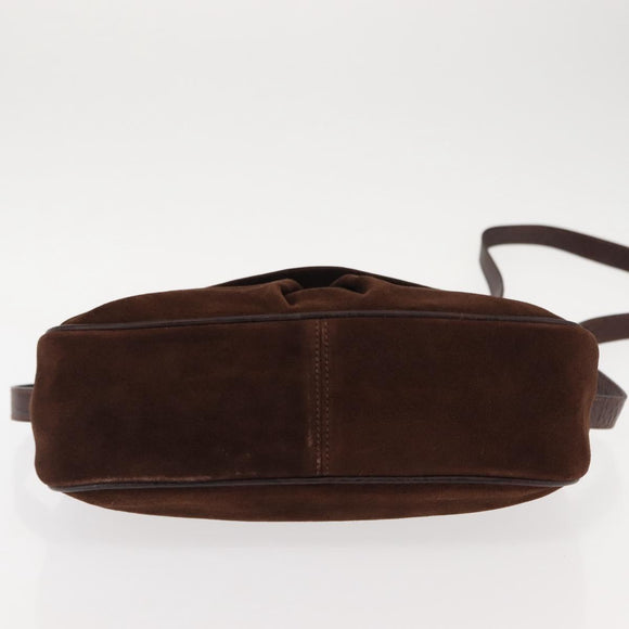 VALENTINO Embossing Shoulder Bag Suede Leather Brown Gold Auth BA6617