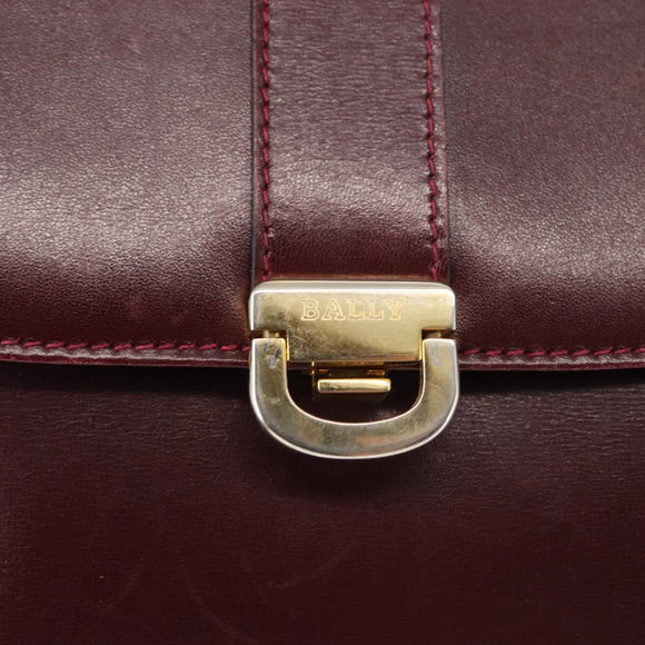 BALLY Shoulder Bag Leather Bordeaux Gold Auth BA6623