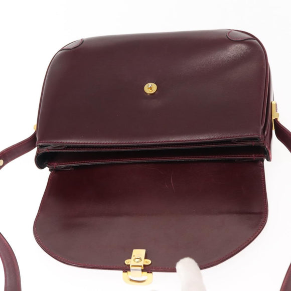 BALLY Shoulder Bag Leather Bordeaux Gold Auth BA6623