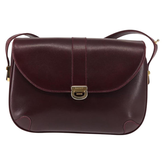 BALLY Shoulder Bag Leather Bordeaux Gold Auth BA6623