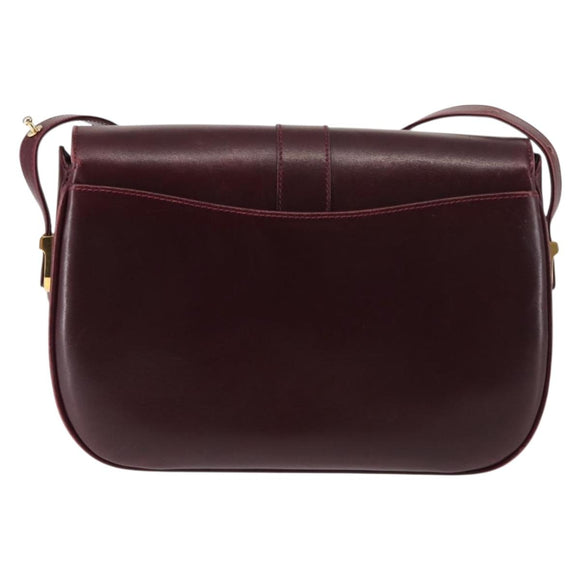 BALLY Shoulder Bag Leather Bordeaux Gold Auth BA6623