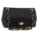 BALLY Chain Shoulder Bag Leather Black Gold Auth BA6624-1