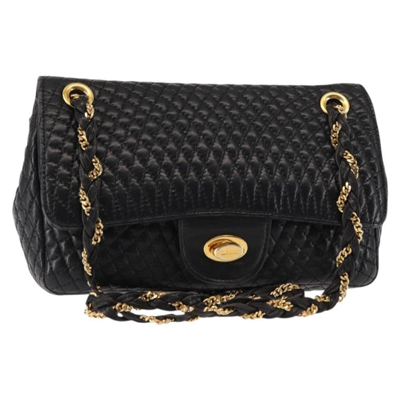 BALLY Chain Shoulder Bag Leather Black Gold Auth BA6624