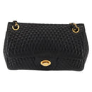 BALLY Chain Shoulder Bag Leather Black Gold Auth BA6624-13