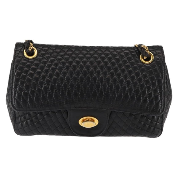 BALLY Chain Shoulder Bag Leather Black Gold Auth BA6624
