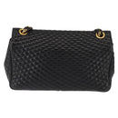 BALLY Chain Shoulder Bag Leather Black Gold Auth BA6624-2