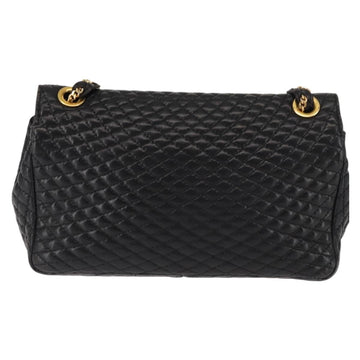 BALLY Chain Shoulder Bag Leather Black Gold Auth BA6624 - 0