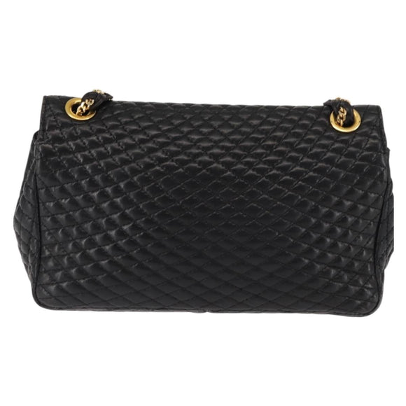 BALLY Chain Shoulder Bag Leather Black Gold Auth BA6624