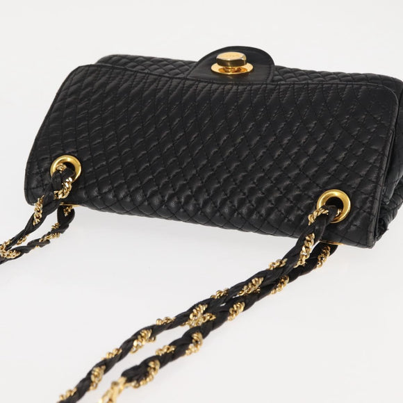 BALLY Chain Shoulder Bag Leather Black Gold Auth BA6624