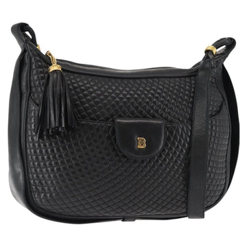 BALLY Shoulder Bag Leather Black Gold Auth BA6625