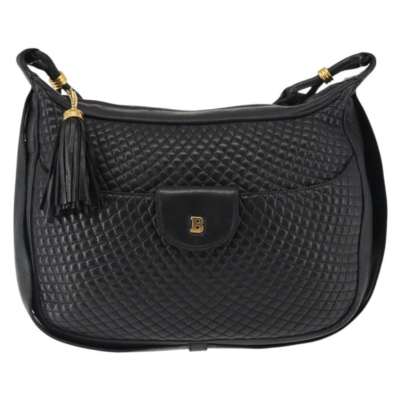 BALLY Shoulder Bag Leather Black Gold Auth BA6625